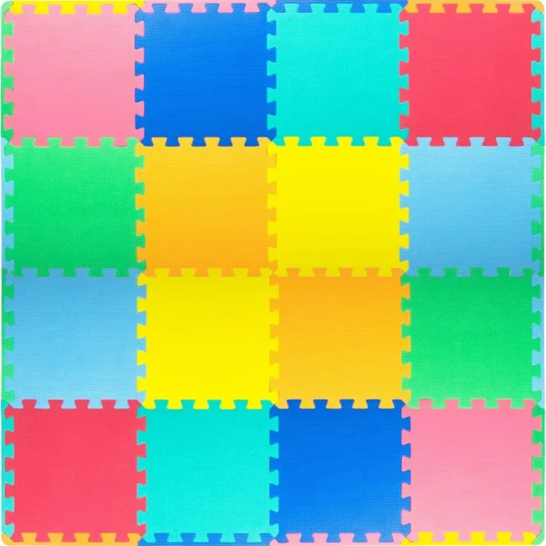 ProSource Foam Puzzle Floor Play Mat for Kids and Babies with Solid Colors, 36 or 16 Interlocking Tiles with Borders, Assorted